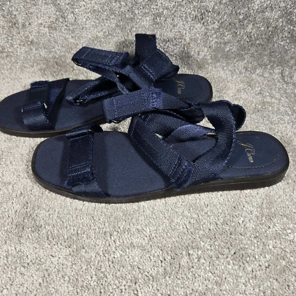 J.Crew Sporty Webbed Strap Sandals Navy Blue Flat Hook and Loop Womens 9